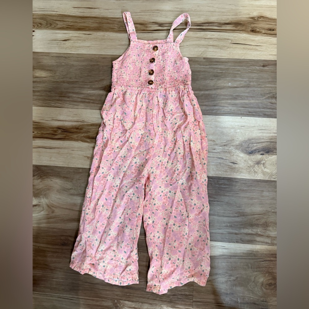 fabkids Pink Floral Jumpsuit with Button Front